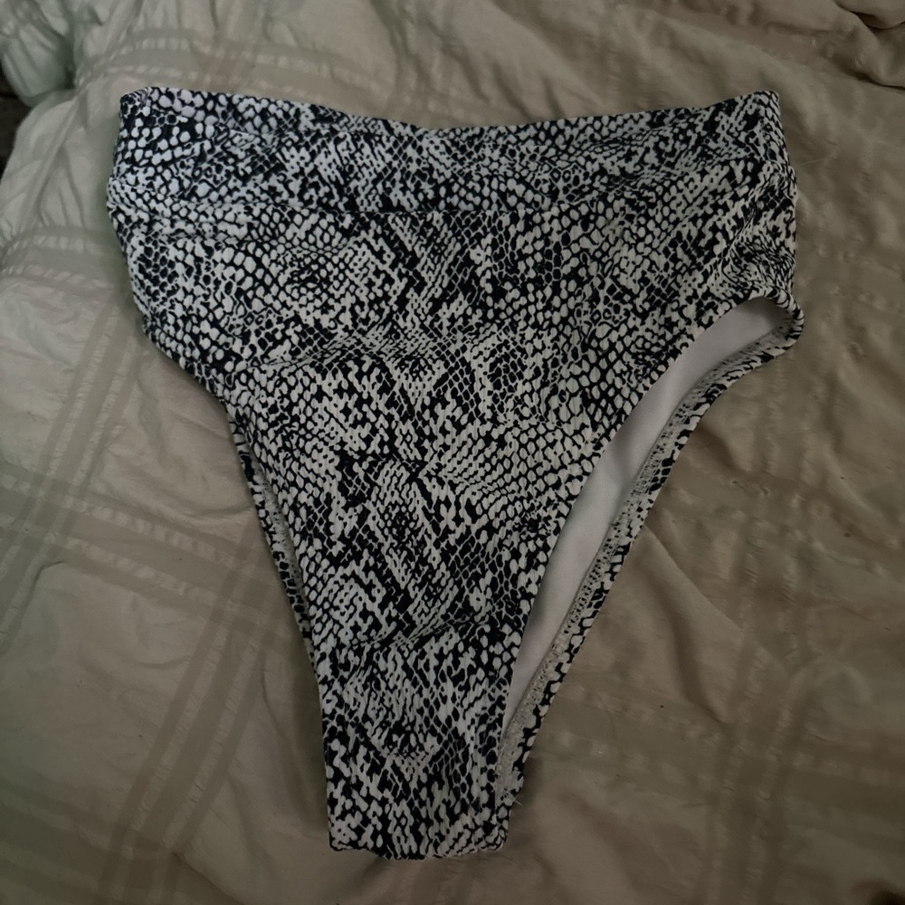 Black and White Snakeskin High-Waisted Bikini Bottom